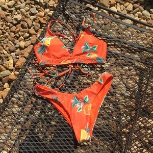 Orange Floral 2 Piece Bikini
